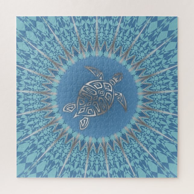 Silver Blue Turtle Mandala Animal Jigsaw Puzzle (Vertical)