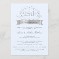 Silver & Blue Wedding 25th Anniversary Invitations