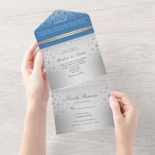 Silver Blue Wedding All In One Invitation