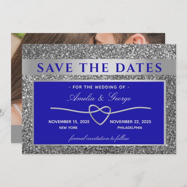 Silver Blue Wedding Save The Date (Front/Back)