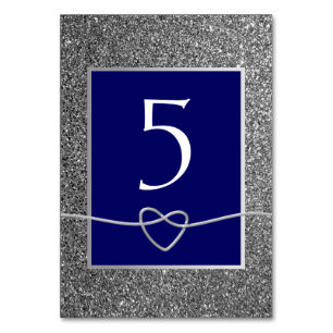 Silver Blue Wedding Table Number
