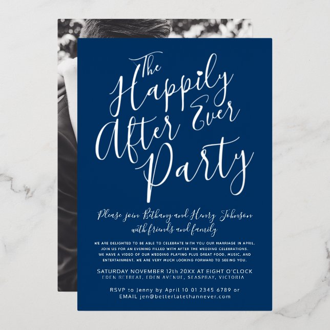 Silver blue white happily ever after wedding party (Front/Back)