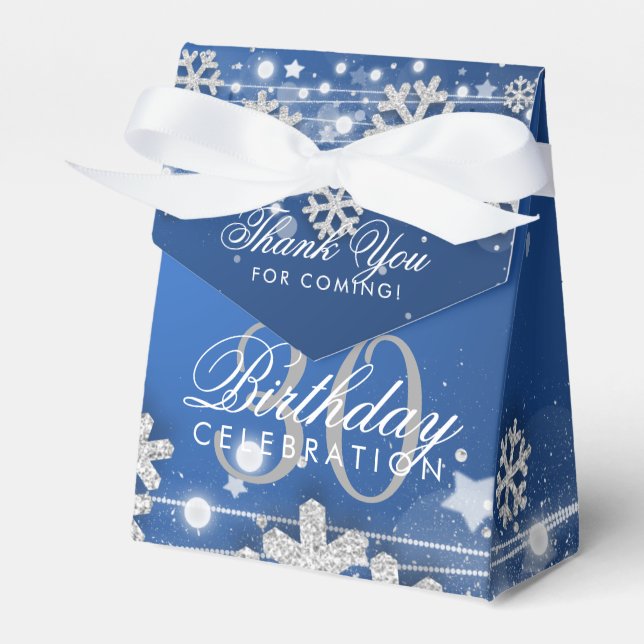 Silver Blue Winter 30th Birthday Thank You Favour Box (Front Side)