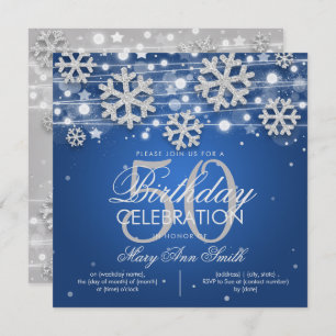 Silver Blue Winter Glitter 50th Birthday Party Invitation