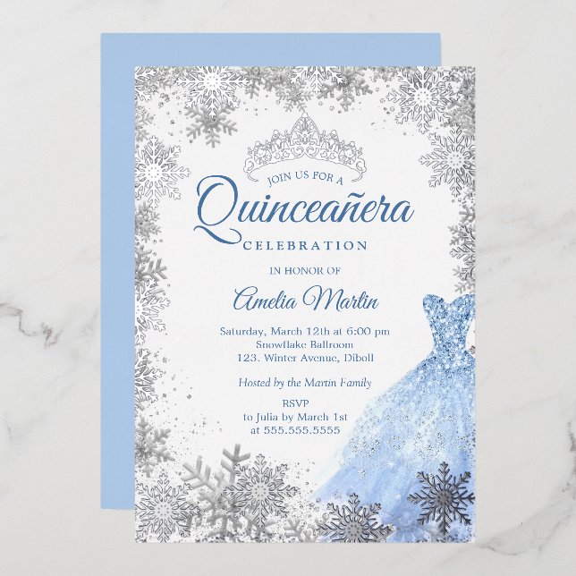 Silver Blue Winter Snowflake Quinceanera (Front/Back)