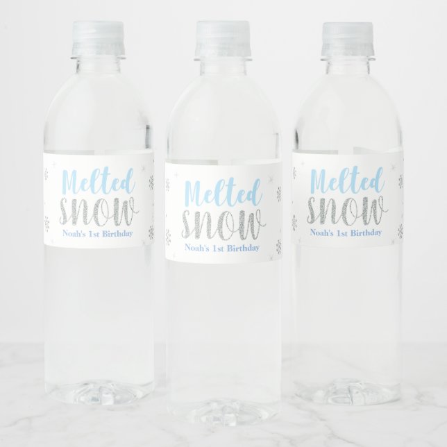 Silver & Blue Winter Wonderland Birthday Party Water Bottle Label (Bottles)