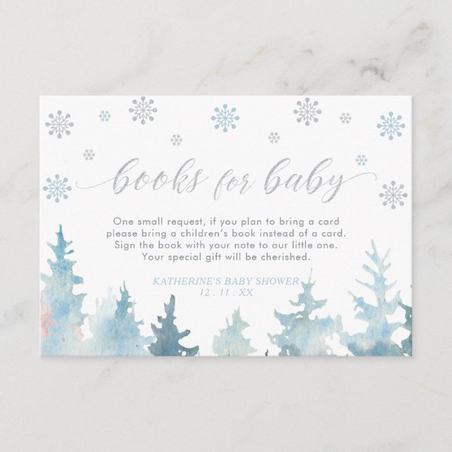 Silver & Blue Winter Wonderland Books for Baby Enclosure Card (Front)