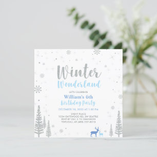 Silver & Blue Winter Wonderland Boy Birthday Party Invitation