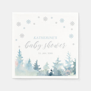 Silver & Blue Winter Wonderland Snow Baby Shower Napkin