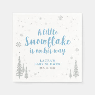 Silver & Blue Winter Wonderland Snow Baby Shower Napkin
