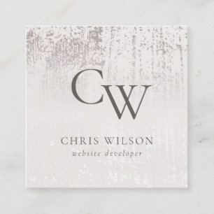 Silver Blush Brushed Metallic Monogram Initial Square Business Card