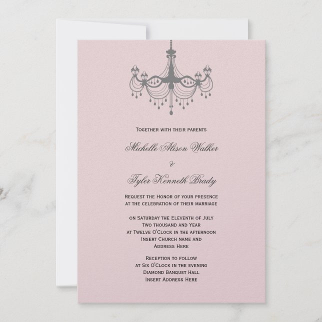 Silver & Blush Chandelier Invitation (Front)
