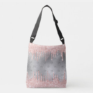 Silver blush glitter sparkles monogram initials crossbody bag