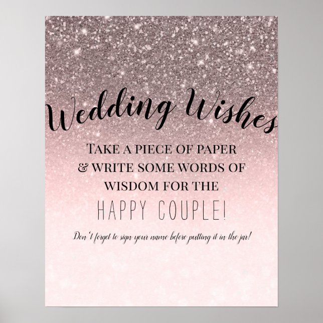 Silver Blush Glitter Wedding Wishes Sign in Sheet (Front)