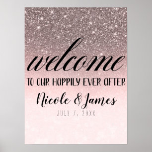 Silver & Blush Glitter Welcome to Our Wedding Sign