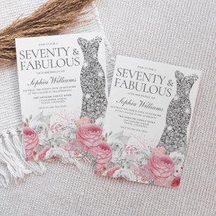 Silver & Blush Pink 70th Birthday Party Invitation