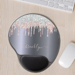 Silver blush pink glitter drip sparkle monogram gel mouse pad<br><div class="desc">An elegant, girly and glam mouse pad. A dark faux silver background. Decorated with silver and blush pink, sparkling faux glitter drips, paint dripping look. A bit of everyday luxury and bling. Personalise and add your name. The name is written with a modern hand lettered style script. Light pink coloured...</div>