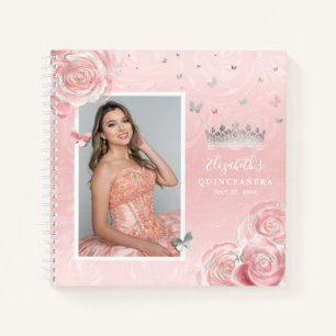 Silver Blush Pink Photo Quinceanera Guest Notebook