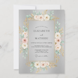 Silver Blush Pink Ranunculus Eucalyptus Wedding Invitation