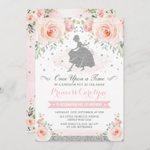 Silver Blush Roses Princess Cinderella Birthday Invitation