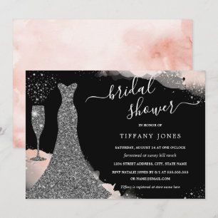 Silver Blush Sparkle Dress Bridal Shower Invitation