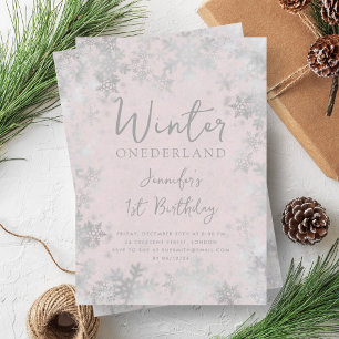 Silver Blush Winter ONEDERLAND 1st Birthday Invitation