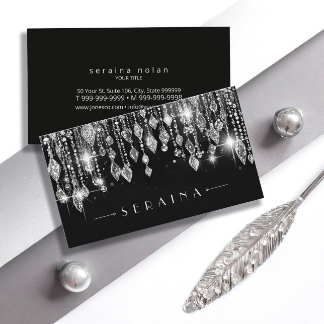 Silver Boho Gems on Black ID1035 Business Card (Creator Uploaded)