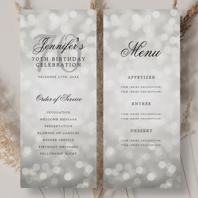 Silver Bokeh 70th Birthday Program Menu (Silver Bokeh 70th Birthday Program Menu)