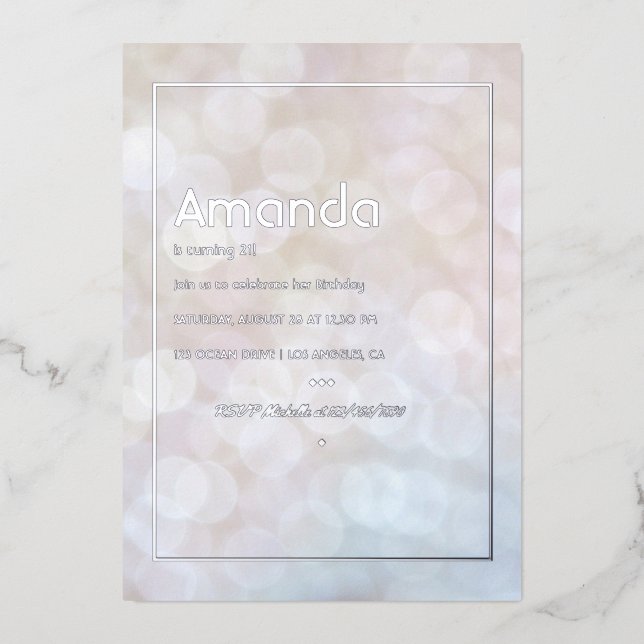 Silver Bokeh Birthday Party Foil Invitation (Front)
