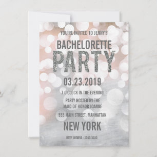 Silver Bokeh Glitter Bachelorette Party Invite