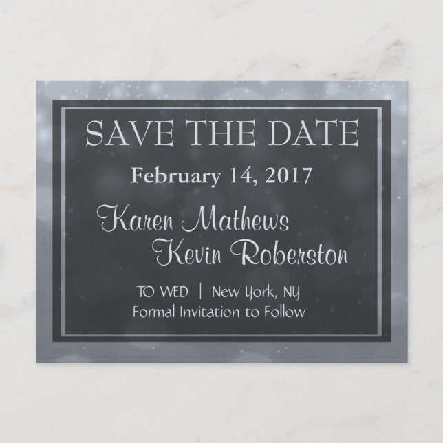 Silver Bokeh Lights Announcement Postcard (Front)