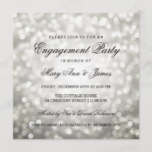 Silver Bokeh Lights Elegant Engagement Party Invitation