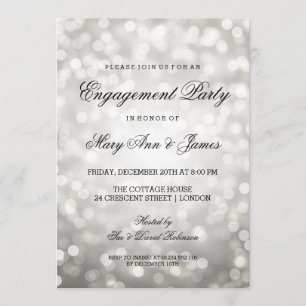 Silver Bokeh Lights Elegant Engagement Party Invitation