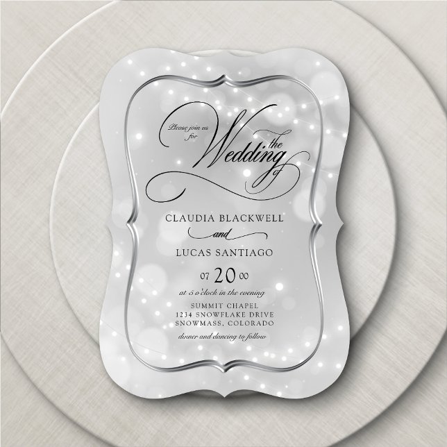 Silver Bokeh Lights Wedding Invitation (Creator Uploaded)