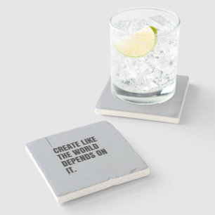 Silver Bold Black Typography Artists Powerful  Stone Coaster