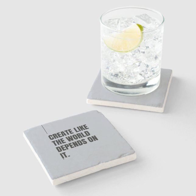Silver Bold Black Typography Artists Powerful  Stone Coaster (Side)