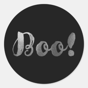 Silver BOO! Modern Script Halloween Party Favour Classic Round Sticker