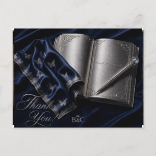 Silver Book & Pen Thank You Postcard   Literary