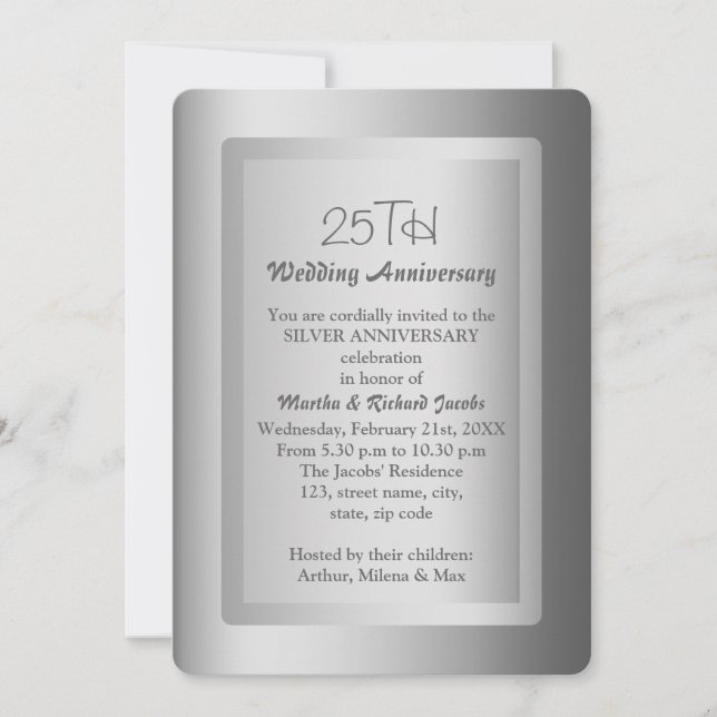 Silver Border 25th Wedding Anniversary Invitation (Front)