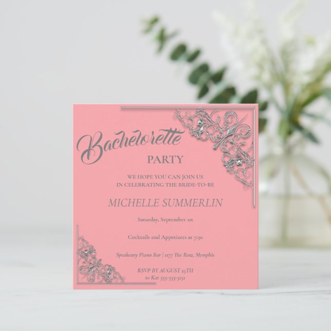 Silver Border Bachelorette Party Invitation (Standing Front)