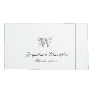 Silver Border & Monogram Names Chic Wedding Pillowcase