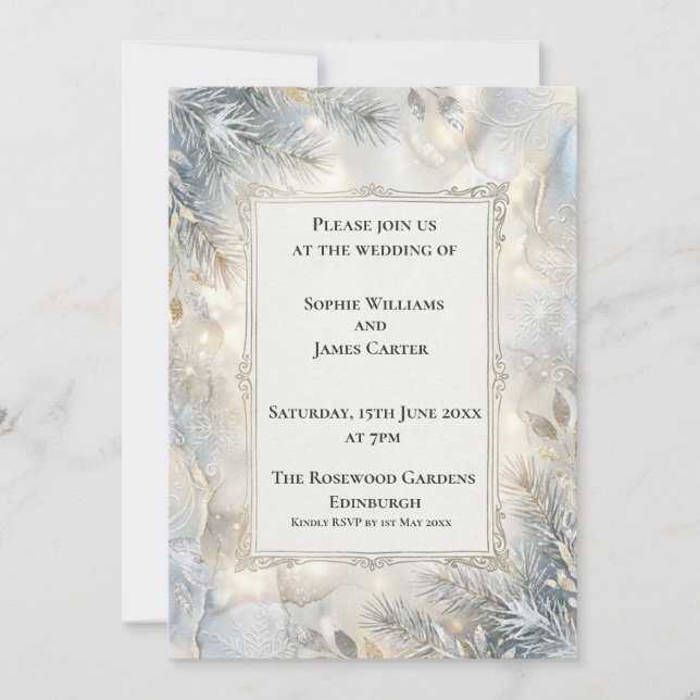 Silver Botanical Art Deco Wedding Invitation (Front)