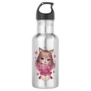 silver bottle with anime design