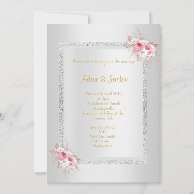 Silver Bouquet Glitter ELEGANT CLASSY WEDDING Invitation (Front)