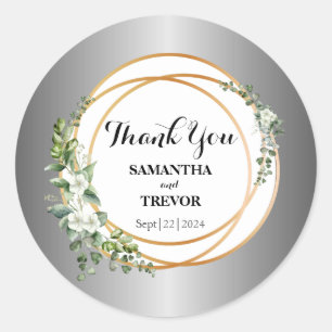 Silver Bouquet: Golden Appreciation Thank You Classic Round Sticker