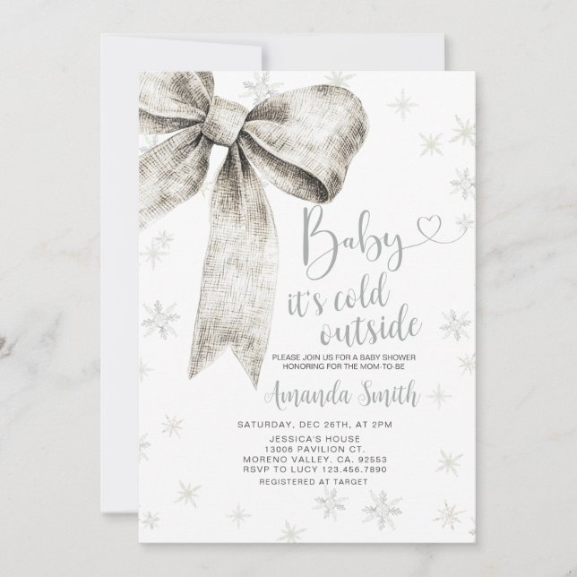 Silver Bow Baby It's Cold Outside Baby Shower Invitation (Front)