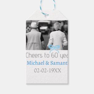 SILVER bow cheers to 60 years anniversary wedding Gift Tags