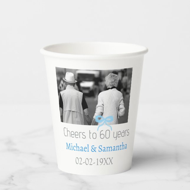 SILVER bow cheers to 60 years anniversary wedding  Paper Cups (Front)