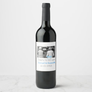 SILVER bow cheers to 60 years anniversary wedding Wine Label