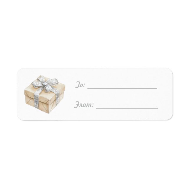 Silver Bow Cream Gift Christmas   Return Address Label (Front)